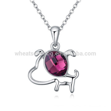 Naughty Dog Design Crystal Necklace Silver Chain Necklace For Girls